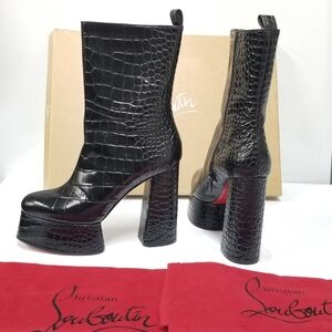 Christian Louboutin Calfskin Crocodile Embossed Izamayeah 130 Platform Boots